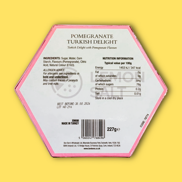 Pomegranate Turkish Delight Hexagon Box 227g