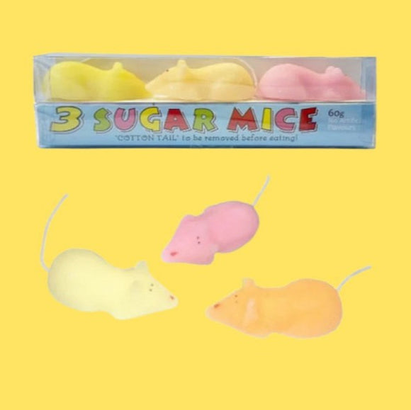 3 Sugar Mice in Cello Gift Box in Counter Display 60g