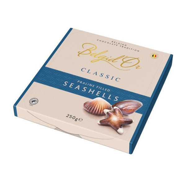 Belgian Hazelnut Praline Filled Chocolate Seashells in Gift Carton 250g – Traditional Confectionery from ChokBox, 11a High Street, Eccleshall