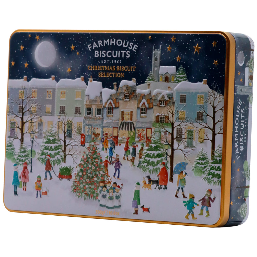 Christmas Village Scene Embossed Tin of Assorted Luxury Biscuits 400g – Traditional Confectionery from ChokBox, 11a High Street, Eccleshall