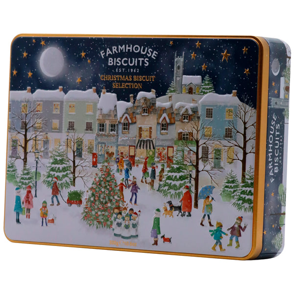Christmas Village Scene Embossed Tin of Assorted Luxury Biscuits 400g – Traditional Confectionery from ChokBox, 11a High Street, Eccleshall