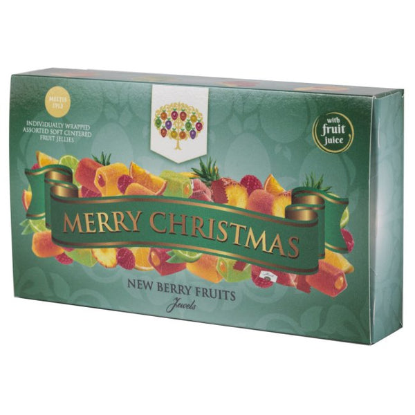 Jewels Assorted Soft-Centred Fruit Jellies in Merry Christmas Gift Carton 130g – Traditional Confectionery from ChokBox, 11a High Street, Eccleshall