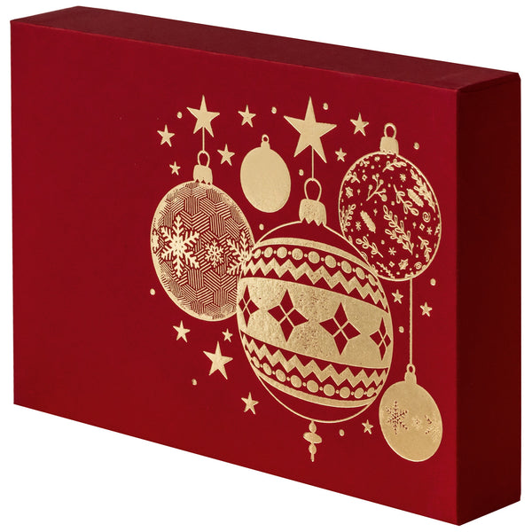 Red 12-Chocolate Rigid Gift Box with Gold Foiled Bauble – Traditional Confectionery from ChokBox, 11a High Street, Eccleshall