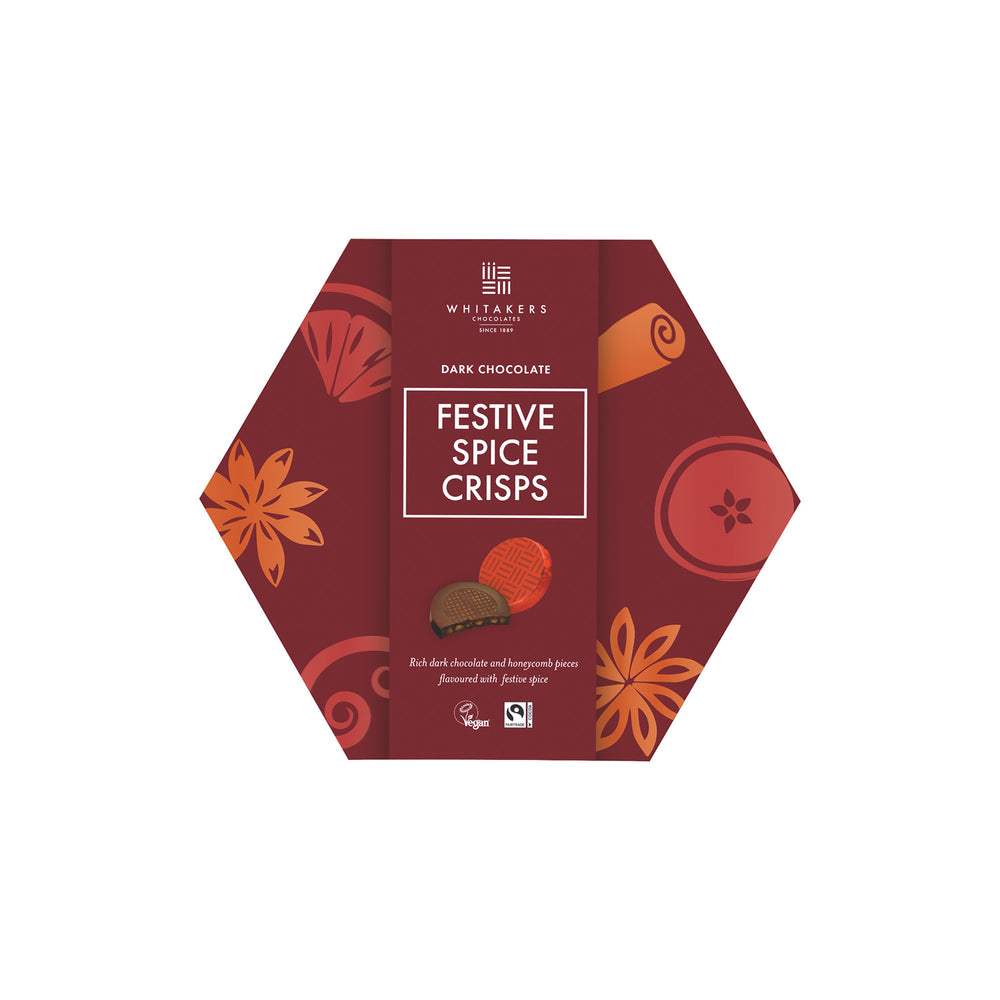 Foiled Dark Chocolate Festive Spice Honeycomb Crisps Hexagonal Box 165g – Traditional Confectionery from ChokBox, 11a High Street, Eccleshall